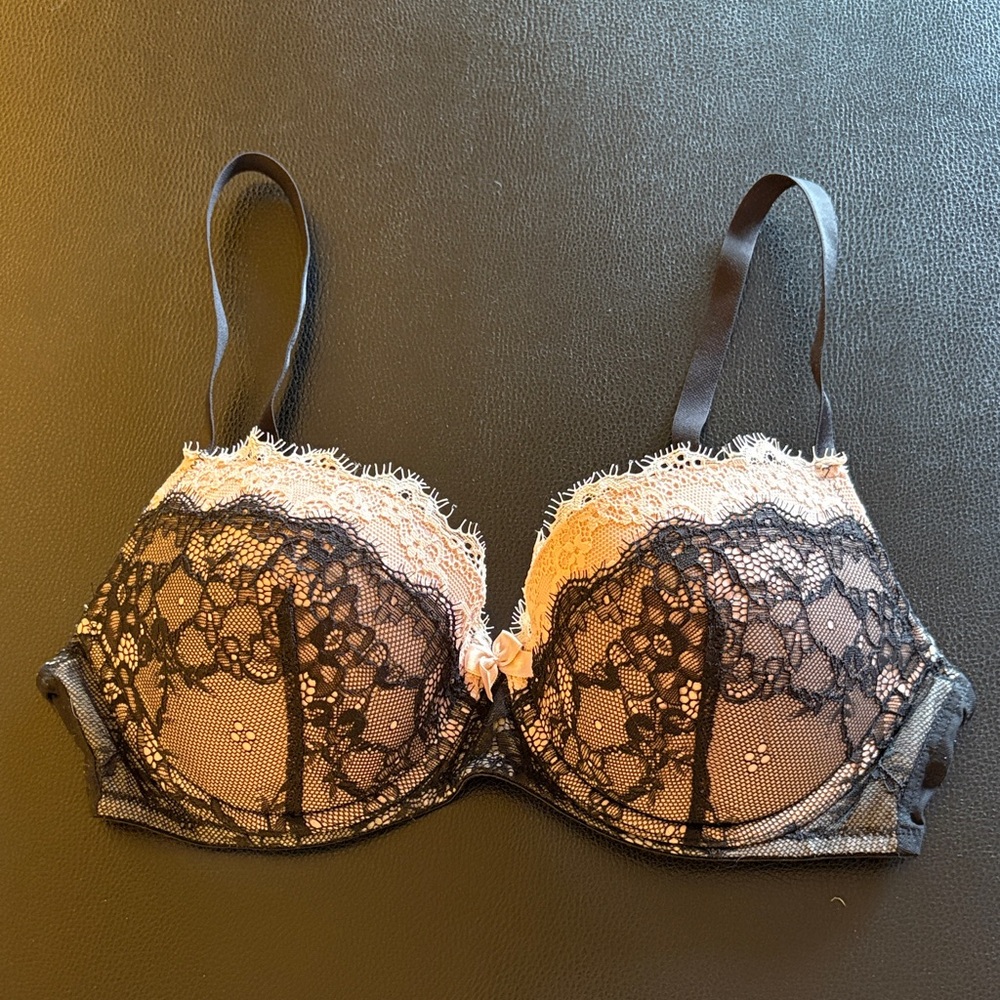 Adore Me Black and Cream Lace Push Up Bra